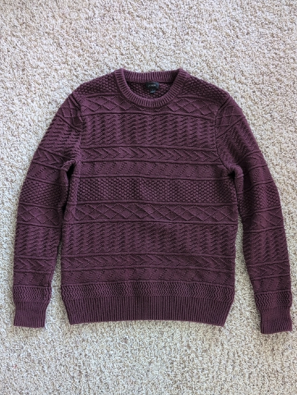 J. Crew Men's Cotton Cable Knit Crewneck Sweater - Burgundy